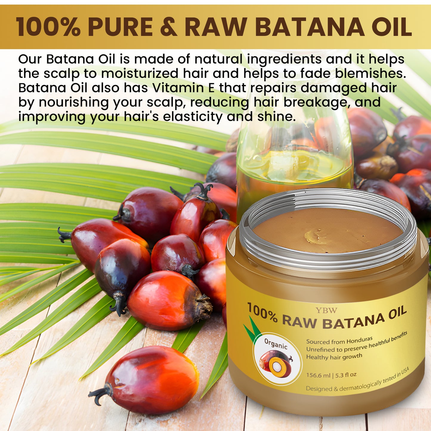 Raw Batana Oil from Honduras - 100% Natural & Organic Dr. Sebi Hair Growth Oil Solution for Men & Women