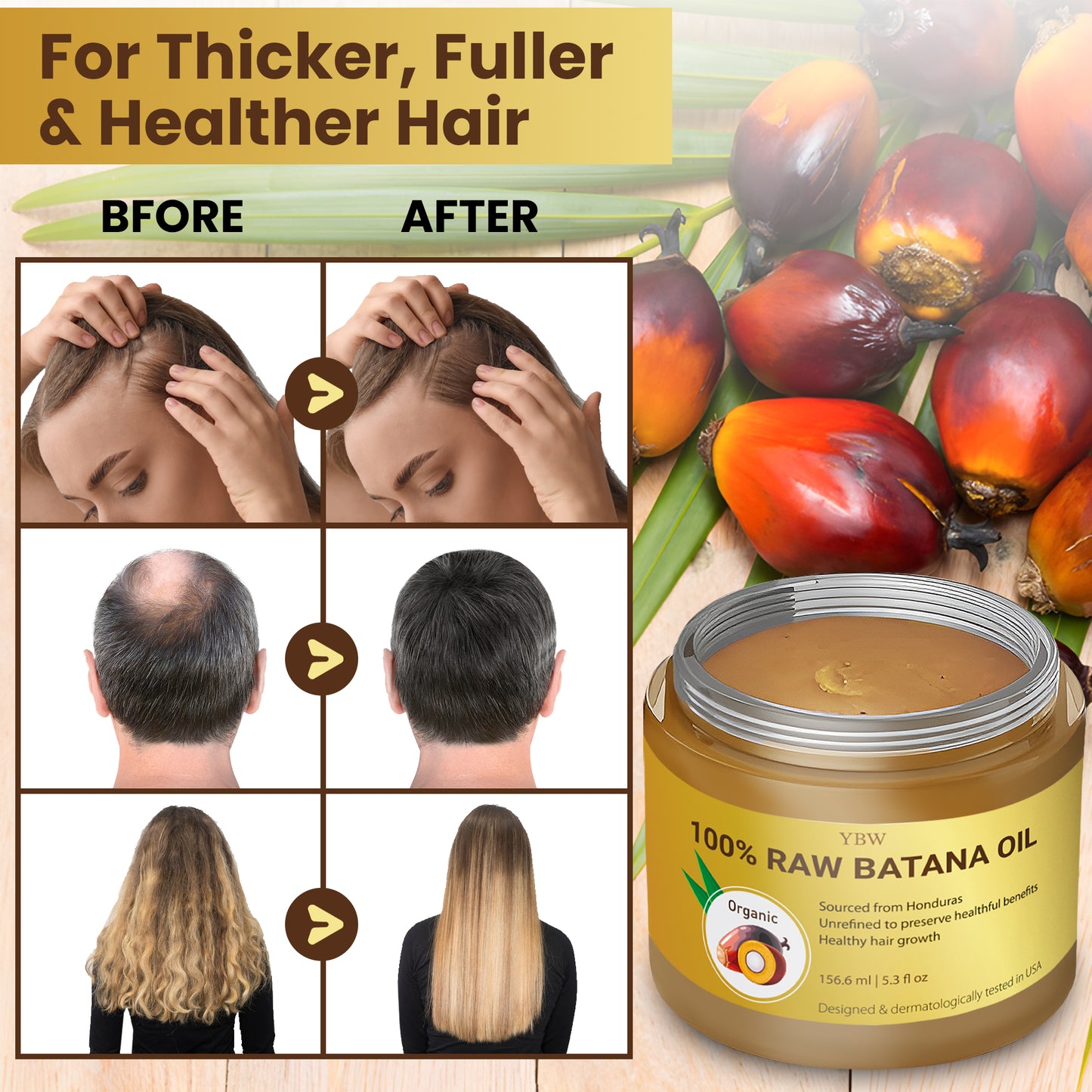 Raw Batana Oil from Honduras - 100% Natural & Organic Dr. Sebi Hair Growth Oil Solution for Men & Women