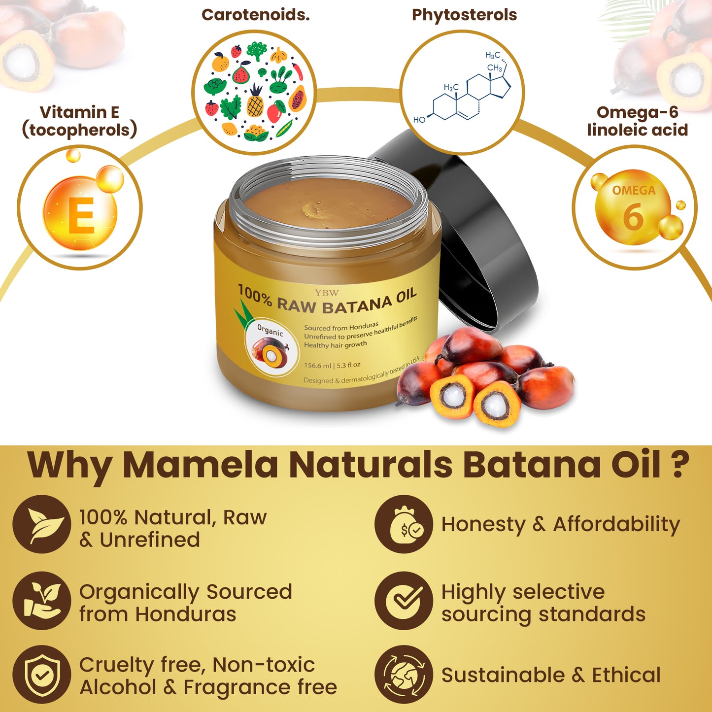 Raw Batana Oil from Honduras - 100% Natural & Organic Dr. Sebi Hair Growth Oil Solution for Men & Women