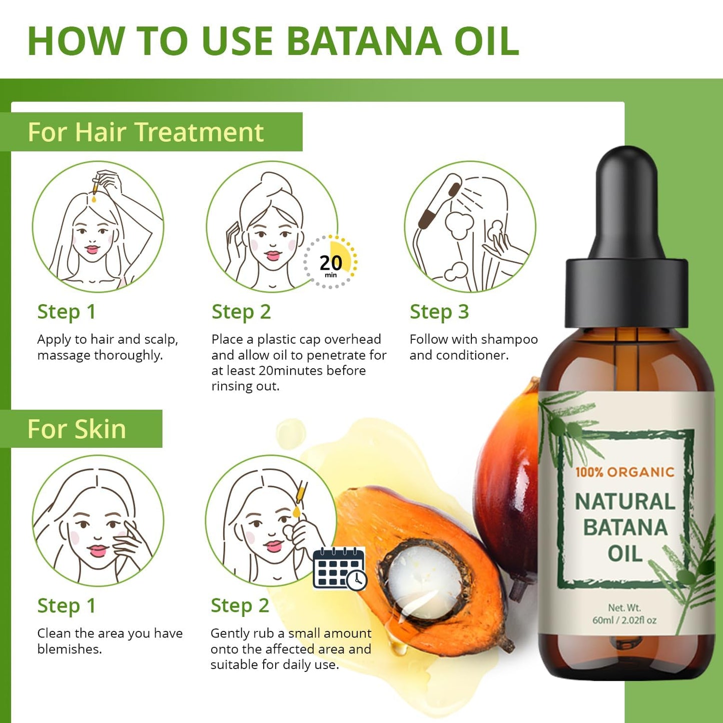 Raw Batana Oil for Hair Growth from Honduras, Dr. Sebi Hair Oil 100% Natural and Pure Nourishment