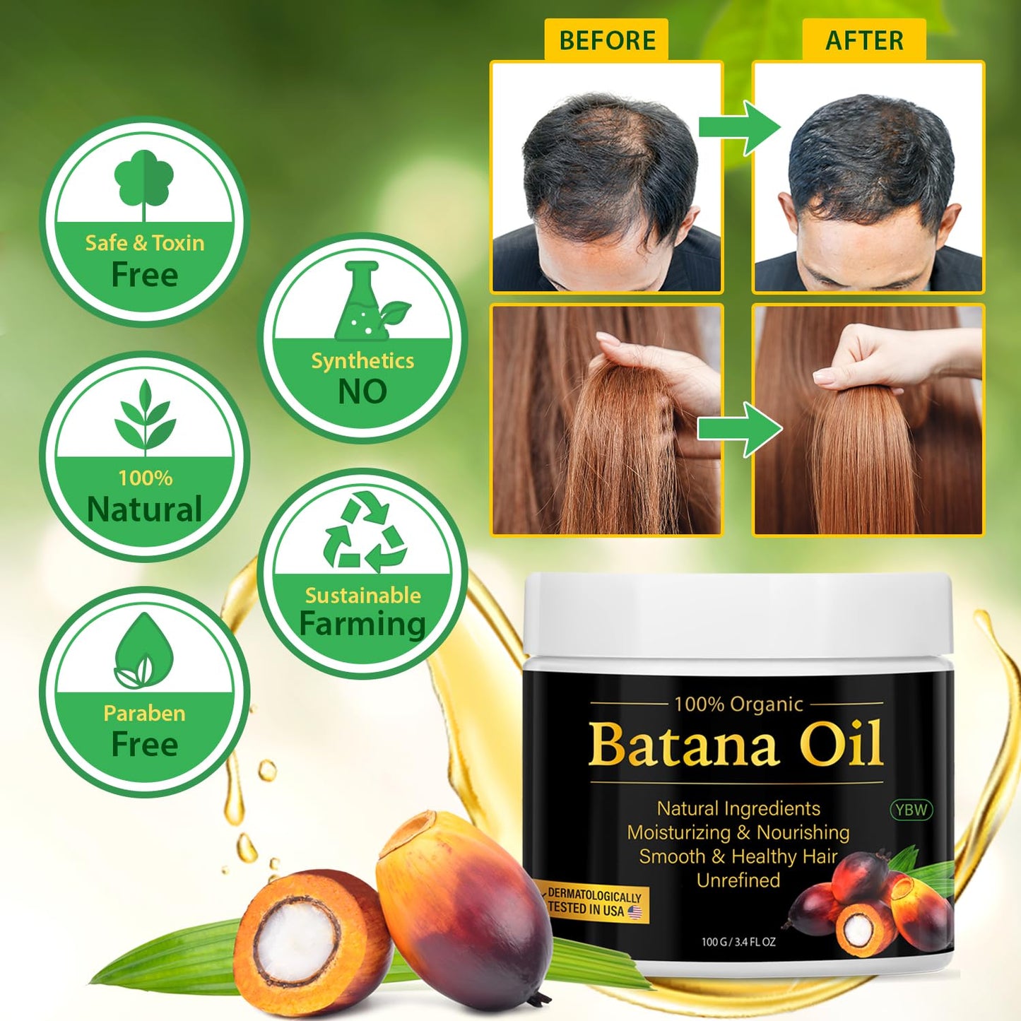 100% Natural Raw Batana Oil for Hair Growth, Dr. Sebi Hair Oil from Honduras