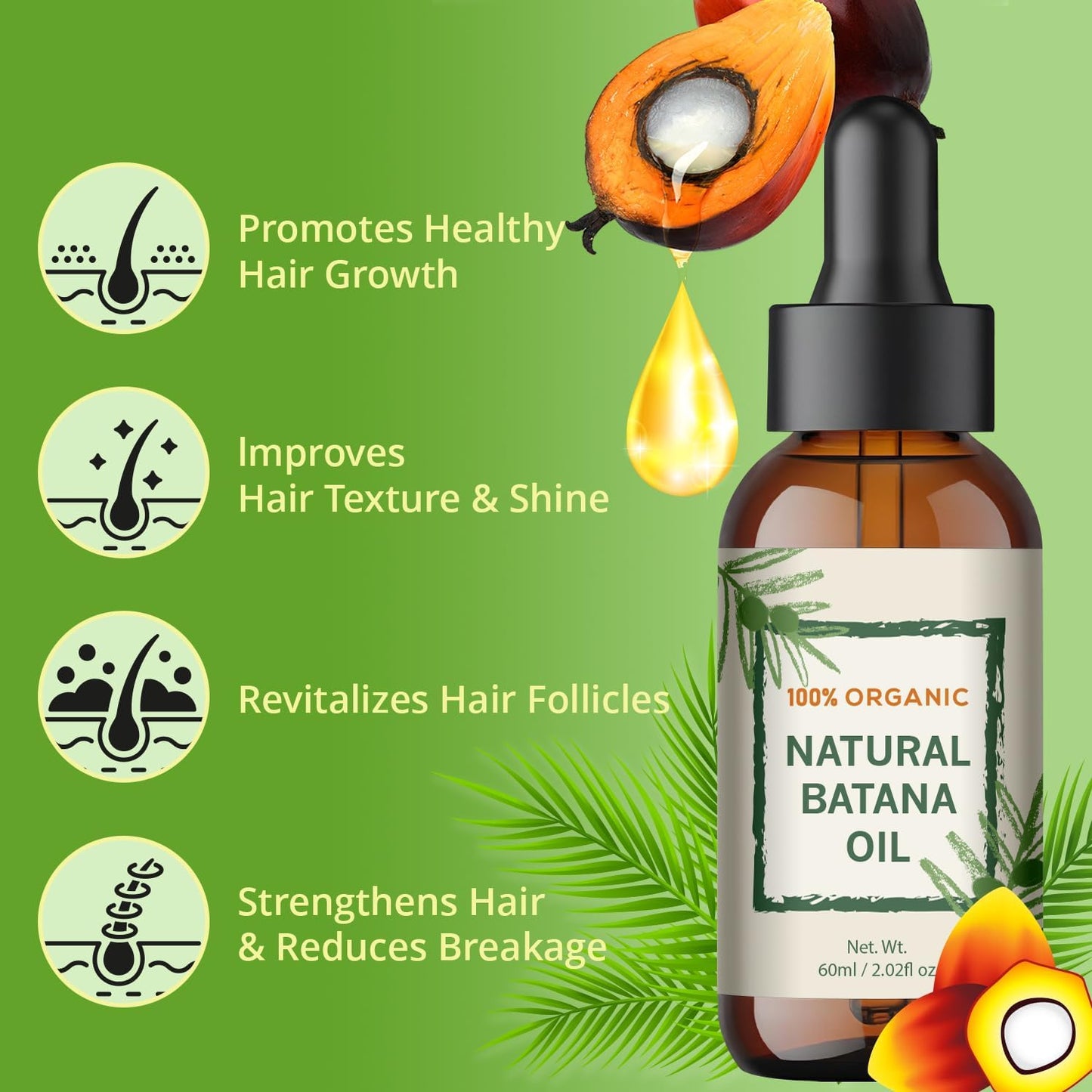 Raw Batana Oil for Hair Growth from Honduras, Dr. Sebi Hair Oil 100% Natural and Pure Nourishment