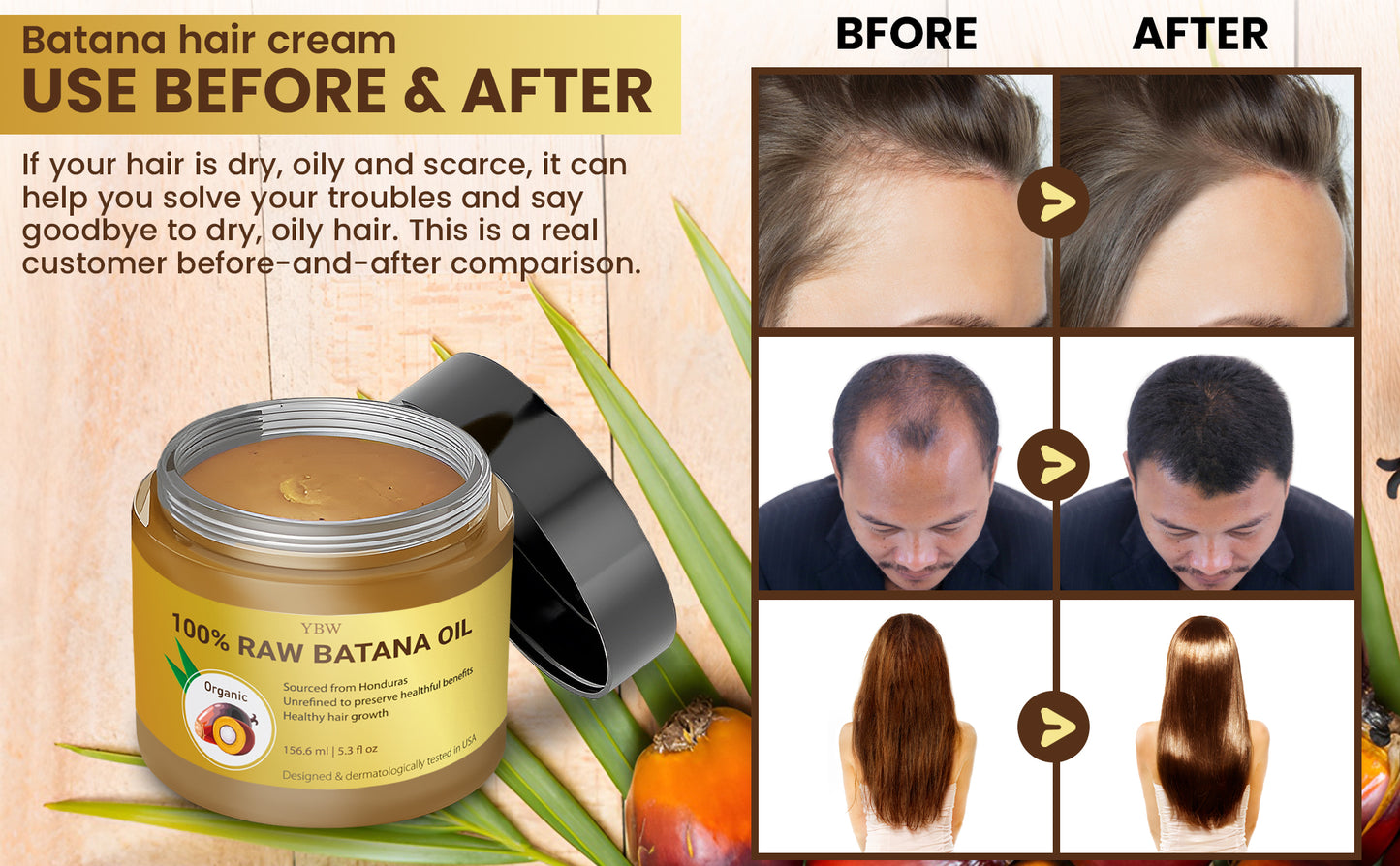 Raw Batana Oil from Honduras - 100% Natural & Organic Dr. Sebi Hair Growth Oil Solution for Men & Women